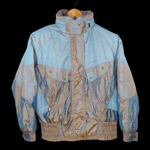 Vintage 80s Nevica Ski Jacket Size 10 Iridescent Blue Bronze Metallic Snowboard